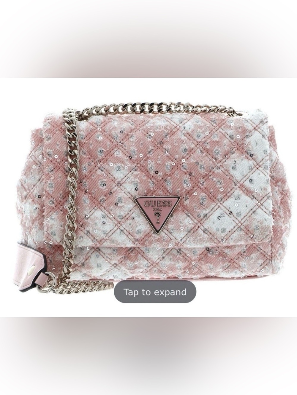 GUESS Blush Pink Quilted Sequin Chain Crossbody